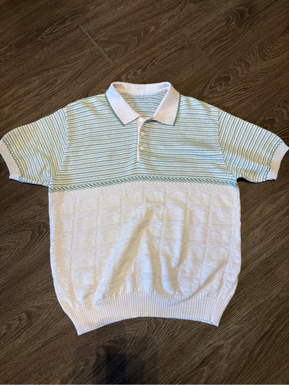 Men's Short Sleeve Knit Polo in White Pink and Light Green